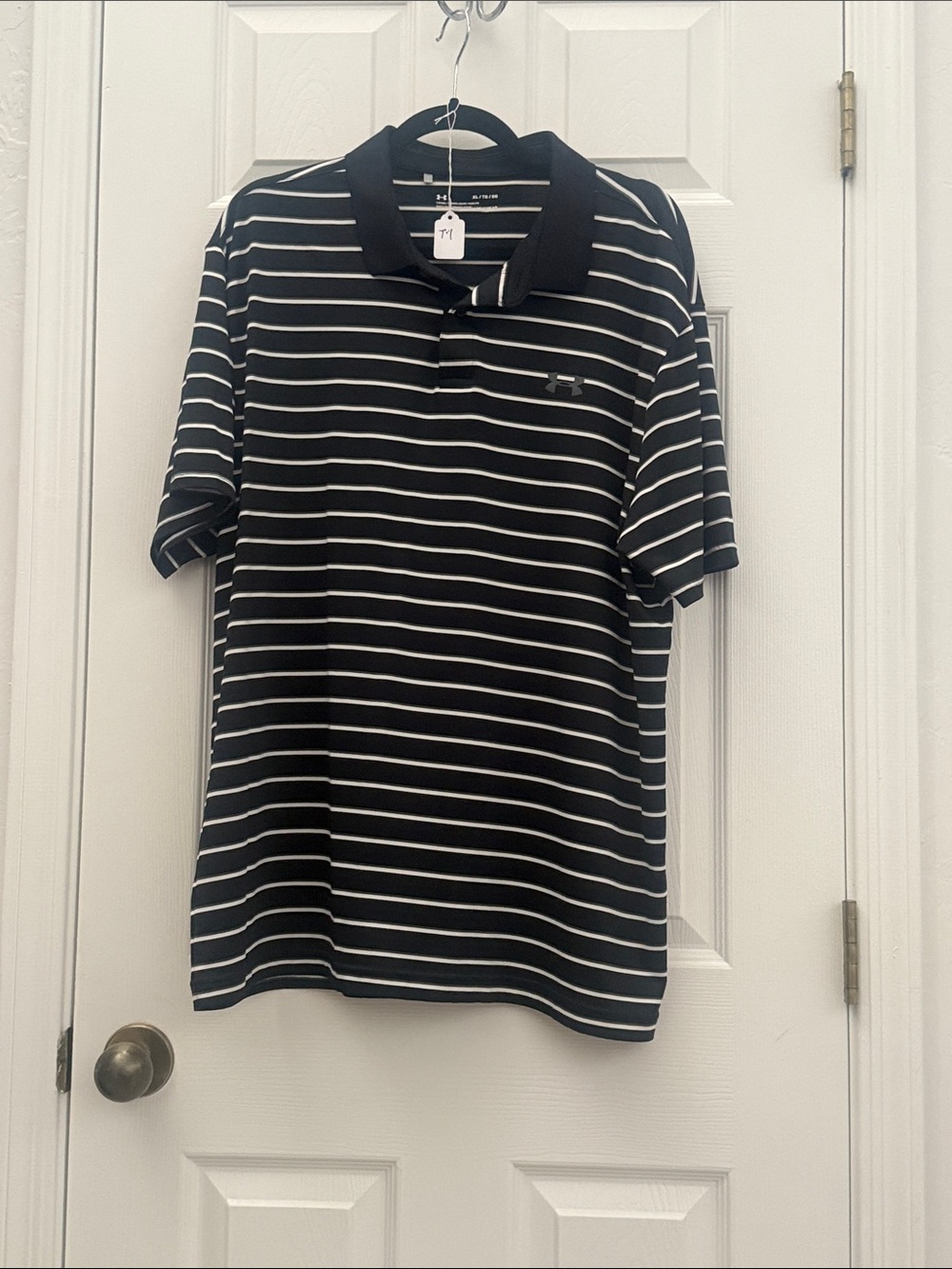 Under Armour Black Polo with White Stripes - Men's Performance Golf Shirt